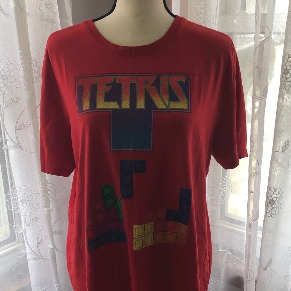 Tetris red t-shirt vintage gamer, video game SZ  L
